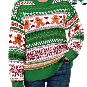 Green Christmas Sweater and socks with Gingerbread Design